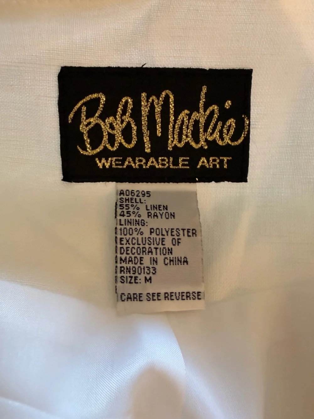 Bob Mackie Vintage Wearable Art Linen White Floral Embroidered Kimono Jacket M - Picture 4 of 5